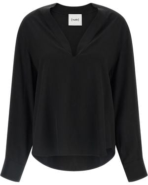Nude V-Neck Blouse - Black