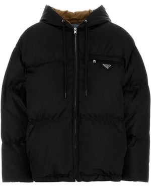 Prada Contrasting Lining Hooded Down Jacket - Black