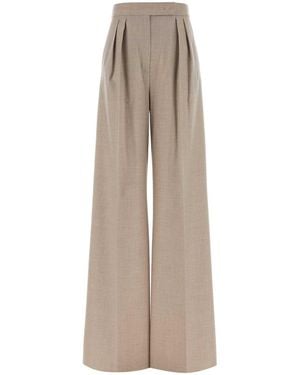 Max Mara Sand Stretch Cashmere Zulia Wide-Leg Pant - Natural