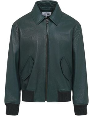Retro 80's Leather Jacket: 80s -Loewe- Mens loden green