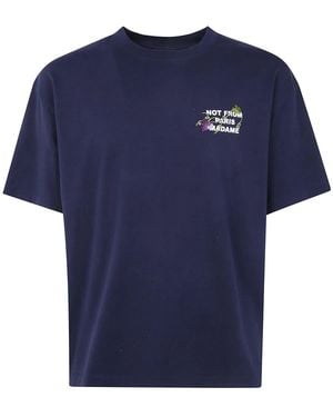 Drole de Monsieur Vine Embroidered Slogan T-Shirt - Blue
