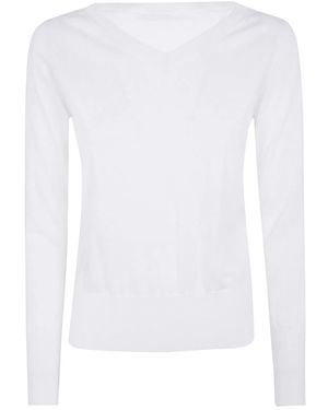 Rossopuro Long Sleeved V Neck Sweater - White