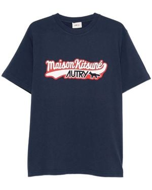 Autry X Maison Kitsune T-Shirt With Logo - Blue