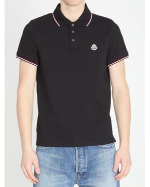 Moncler Tricolour-Trimmed Cotton Piqué Polo Shirt - Black