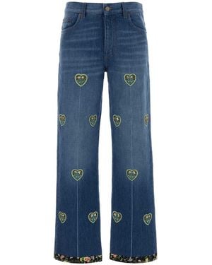 Valentino Garavani Pantalone Denim Con Ricam - Blue