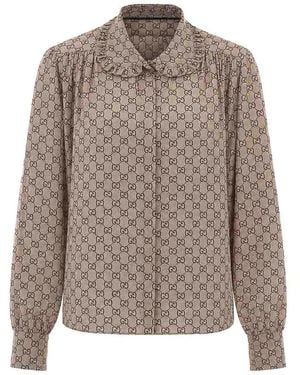 Gucci Gg Logo Shirt - Brown
