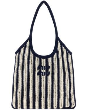 Miu Miu Embroidered Crochet Mini Ivy Shopping Handbag - Black