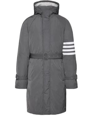 Thom Browne Poly Twill-Bar Hooded Down Parka With Belt - Gray