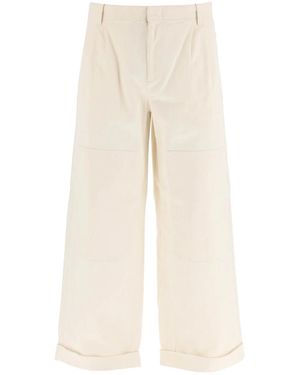 Etro Melange Ivory Stretch Cotton Wide-Leg Pant - Natural