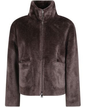 Betta Corradi "Shao" High Neck Zipped Bomber Jacket - Brown