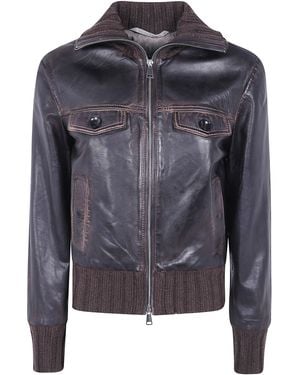 The Jackie Leathers "Clelia" Hand Sprayed Leather Bomber Jacket - Grey