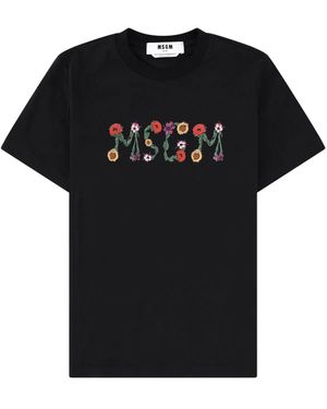 MSGM T-Shirt With Logo Cotton T-Shirts - Black