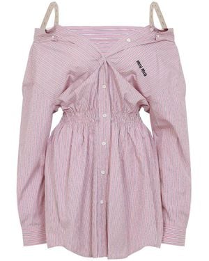 Miu Miu Embroidered Poplin Shirt Dress - Purple
