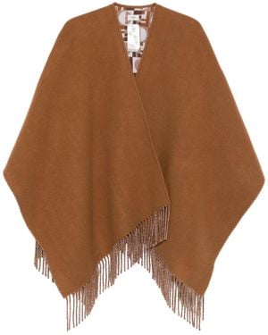 Fendi Fringed Woven Poncho Cape - Brown