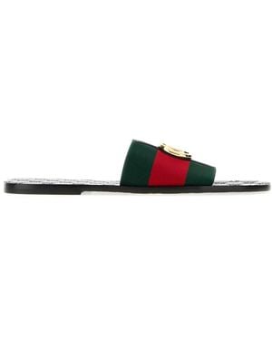 Gucci Embroidered Fabric Riviera Slippers - Green