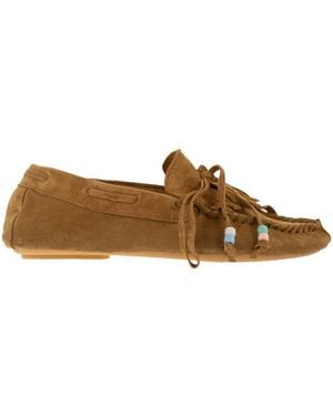 Anniel Suede Loafers With Fringes And Decorative Laces - Brown