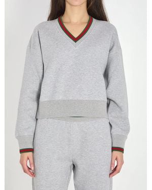 Gucci Jersey Cotton Sweatshirt With Web - Gray