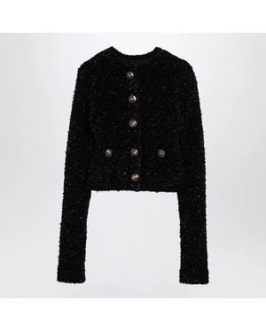 Balenciaga Cotton Blend Tweed Cropped Cardigan - Black
