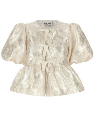 Ganni 'Satin Peplum' Blouse - White