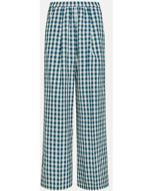 forte_forte Cotton Gingham Wide Leg Trousers - Blue