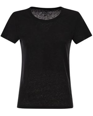 Majestic Stretch Linen T-Shirt With Round Neckline - Black