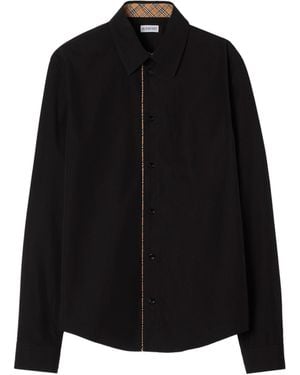 Burberry Cotton Shirt With Check Trims - Black