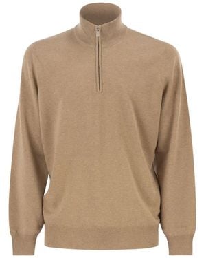 Brunello Cucinelli Cashmere Turtleneck Jumper With Zipper - Natural