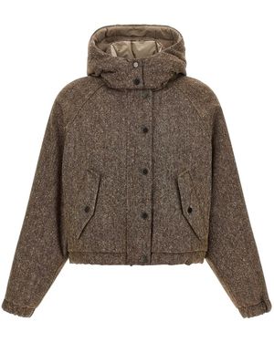 Brunello Cucinelli Donegal Tweed Down Jacket - Brown