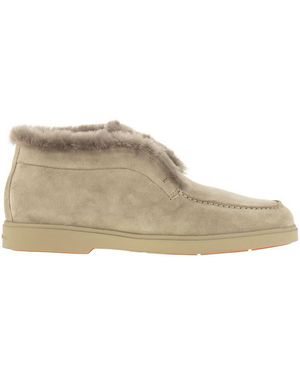 Santoni Desert Boot With Suede Fur - Brown