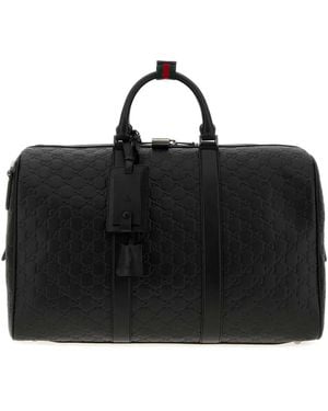 Gucci Duffle With Shoulder, Address And Keys Tag, Padloc - Black