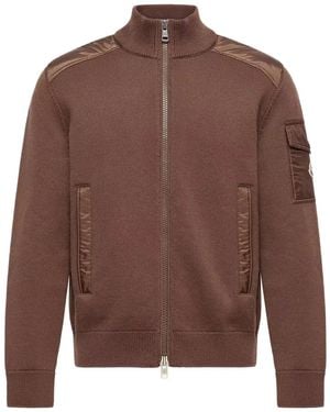 Moncler Padded Wool Zip-Up Cardigan - Brown