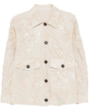 Brunello Cucinelli Dazzling Seabed Embroidery Outerwear Jacket - Natural