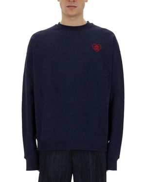 FAMILY FIRST Sweatshirt With Heart Embroidery - Blue