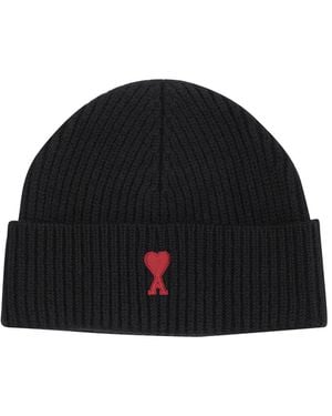 Ami Paris Merino Wool Beanie - Black