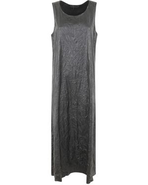 Maria Calderara Crinkled Faux Leather Long Dress - Gray