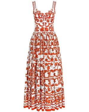 Dolce & Gabbana Dolce & Gabbana Maiolicaprint Poplin Maxi Dress - White
