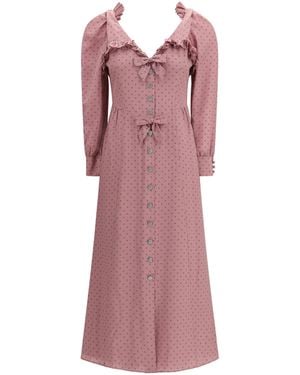 Alessandra Rich Polka Dot Midi Dress With Ruffles - Pink