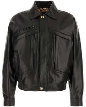 Versace Blouson Leather Shiny Plonge' Leather - Black
