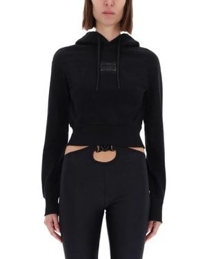 Versace Jeans Couture Cropped Sweatshirt With "Baroque" Logo Patch - Black