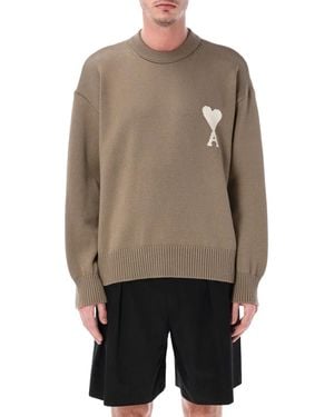 Ami Paris Ami De Coeur Crewneck Knit - Natural