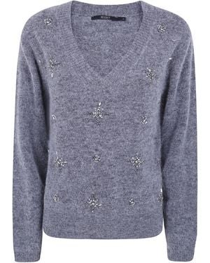 Seventy V Neck Jumper With Stones - Blue