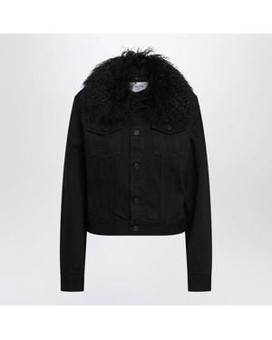 Alaïa Alaia Denim Jacket With Curly Faux Fur Collar - Black