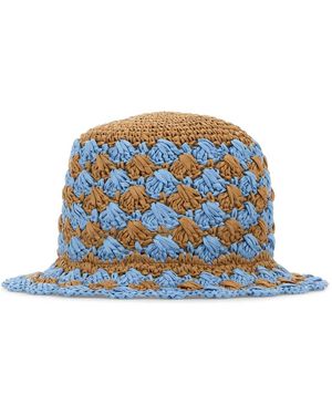 Prada Two-Tone Raffia Bucket Hat - Blue