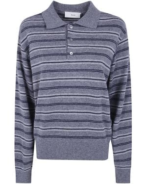 DUNST Collared Striped Jumper - Blue