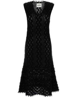 Jil Sander Slvs V Neck Dress W/Godet Btm - Black