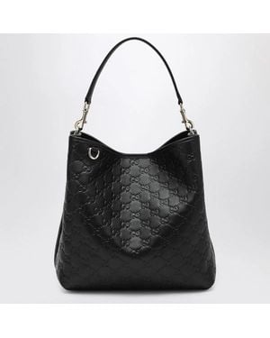 Gucci Gg Emblem Leather Bucket Bag - Black