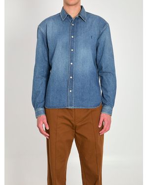 Saint Laurent Logo Button Closure Cotton - Blue