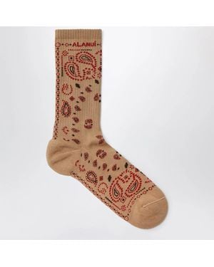Alanui Cotton-Blend Bandana-Pattern Socks - Brown