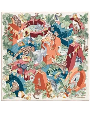 Ferragamo Jungle Party Print Silk Scarf - Red