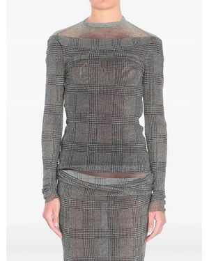 Jean Paul Gaultier Mesh Top Double Layer Printed "Body Shadow" And "Prince Of Wales" - Gray